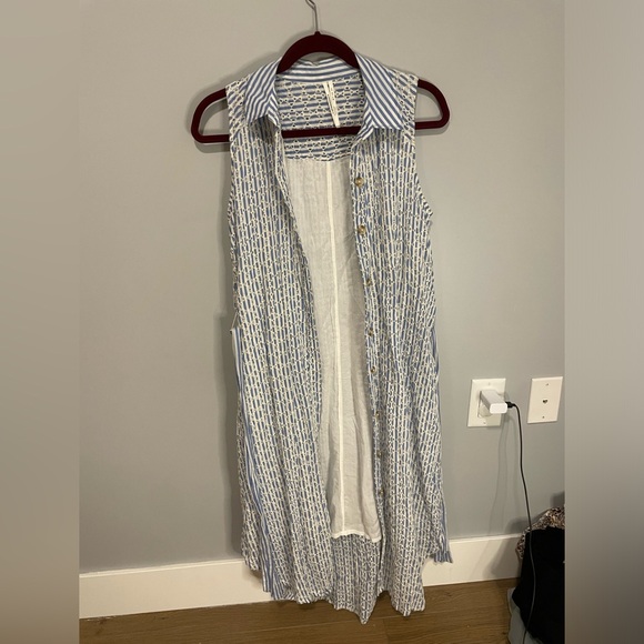 Anthropologie Button Up Kismet Dress Style Eyelet Light Blue White Tie Dress 4 - Picture 3 of 8
